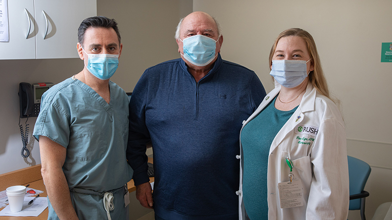 Rick Kingsnorth (center) surrounded by his care team (left to right) Sepehr Sani, MD, and Fiona Lynn, NP.