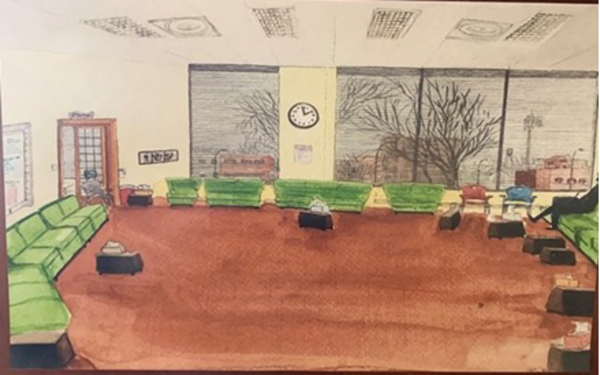 A participant's painting of the RDH group room. 