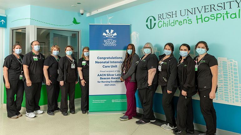 Nurses in the neonatal intensive care unit in Rush University Children's Hospital