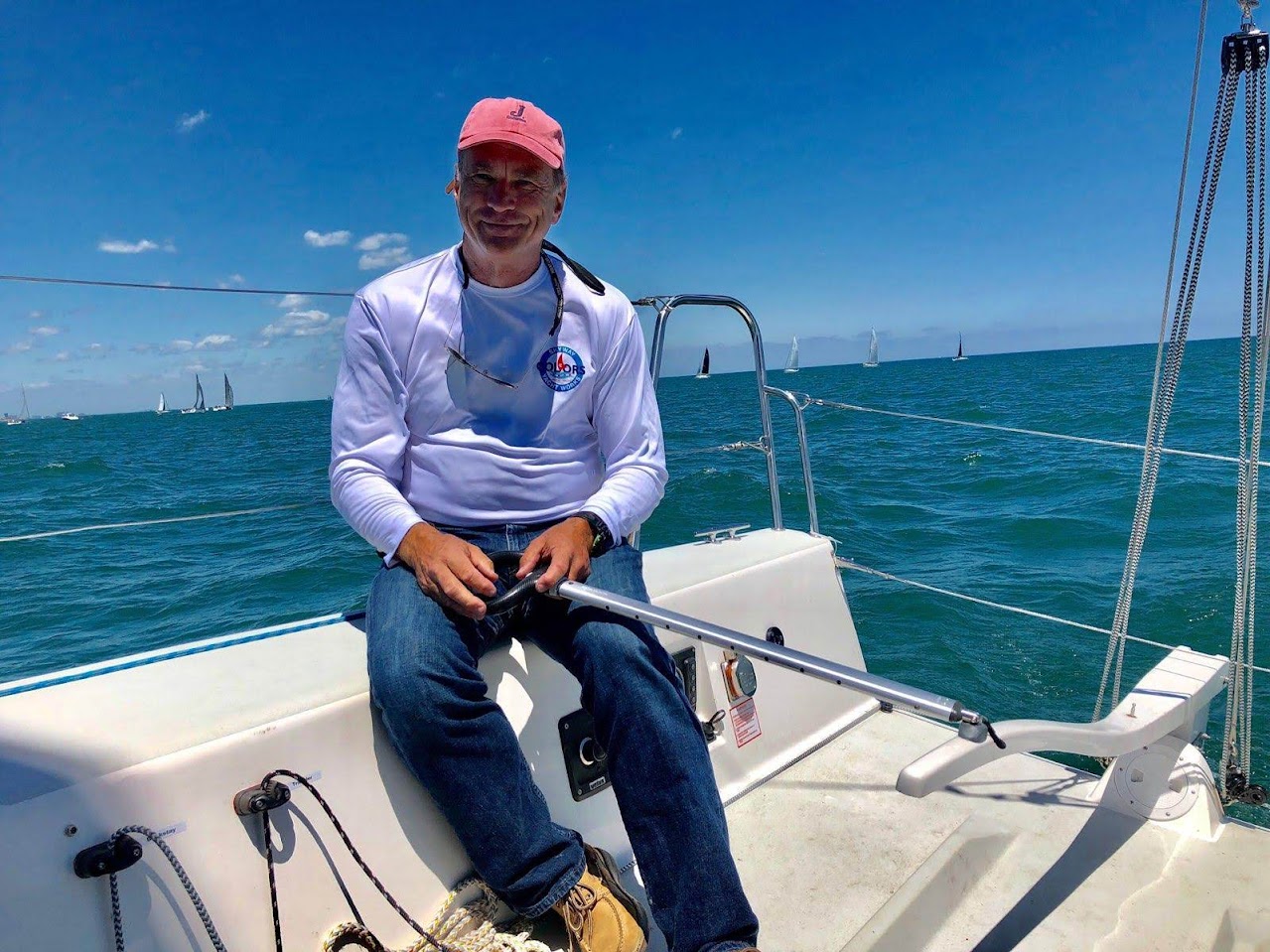 Rich Stearns sails on the open water.