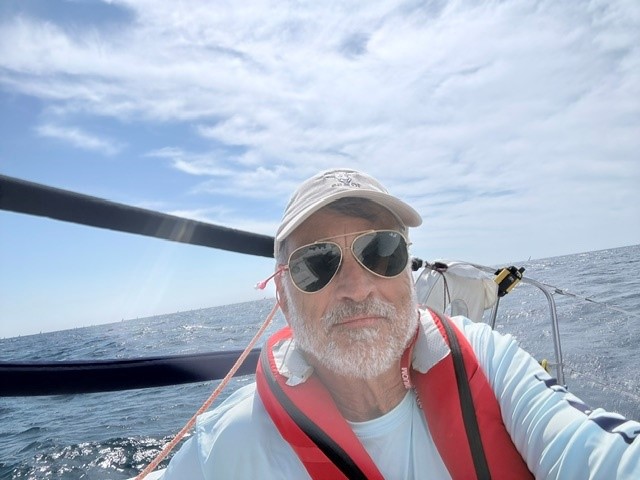 Rich Stearns sails on Lake Michigan.