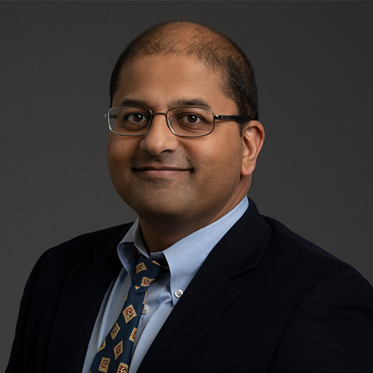 raj shah posed in front of a gray background