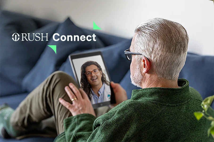 Man using a tablet for telehealth