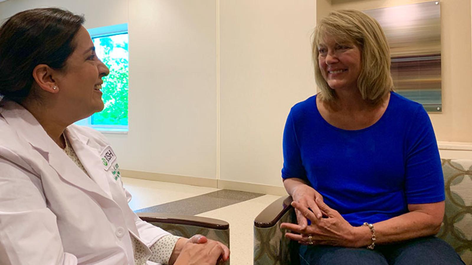 Dr. Amina Ahmed with patient Mary Pat Wright