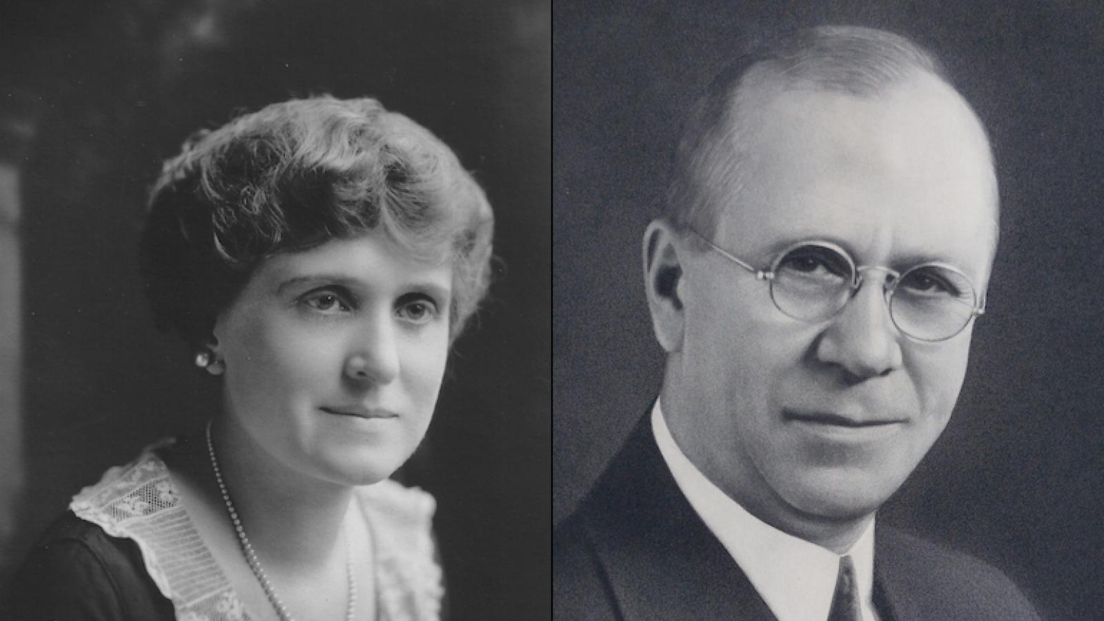 Black-and-whie portraits featuring (left) Florence D. and William J. Hagenah Sr. 