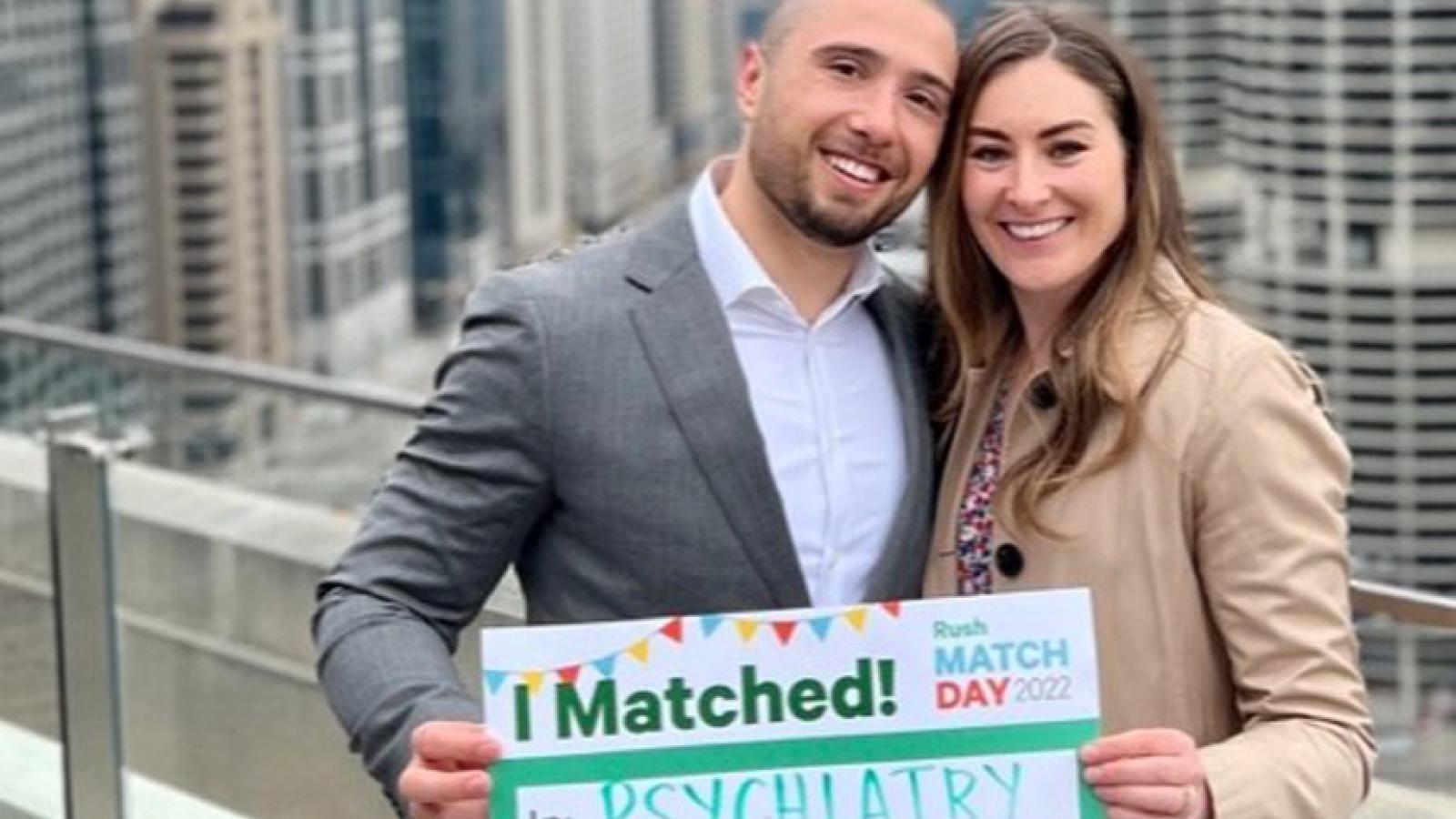 Michael Salzano shows off his MS4MS sign.