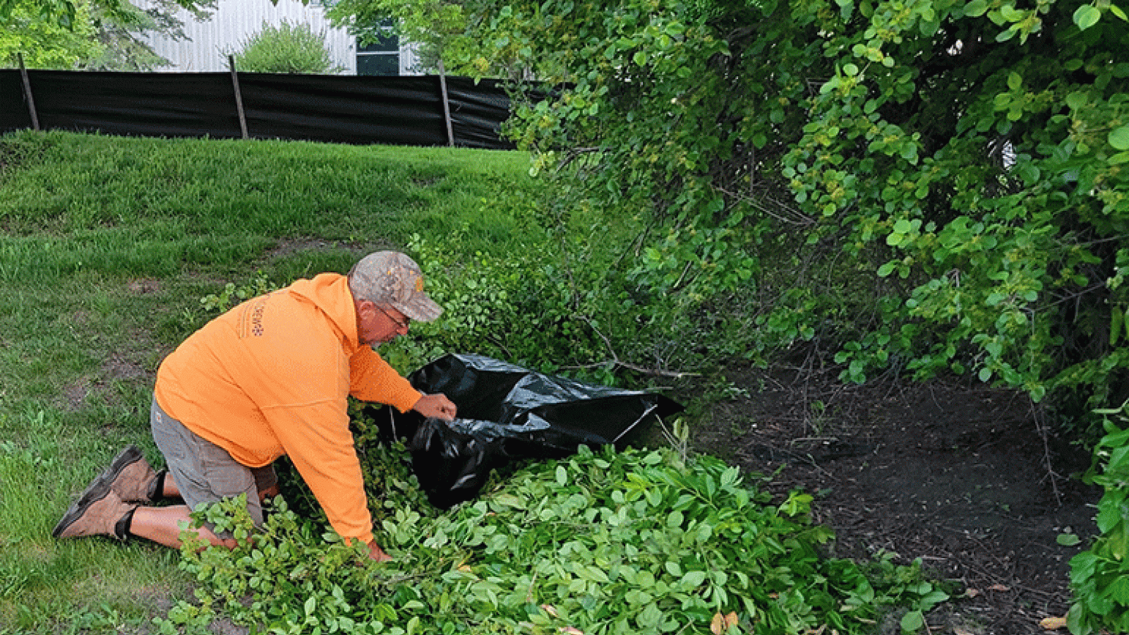 Landscaper Mike Taylor at work following knee replacement surgery