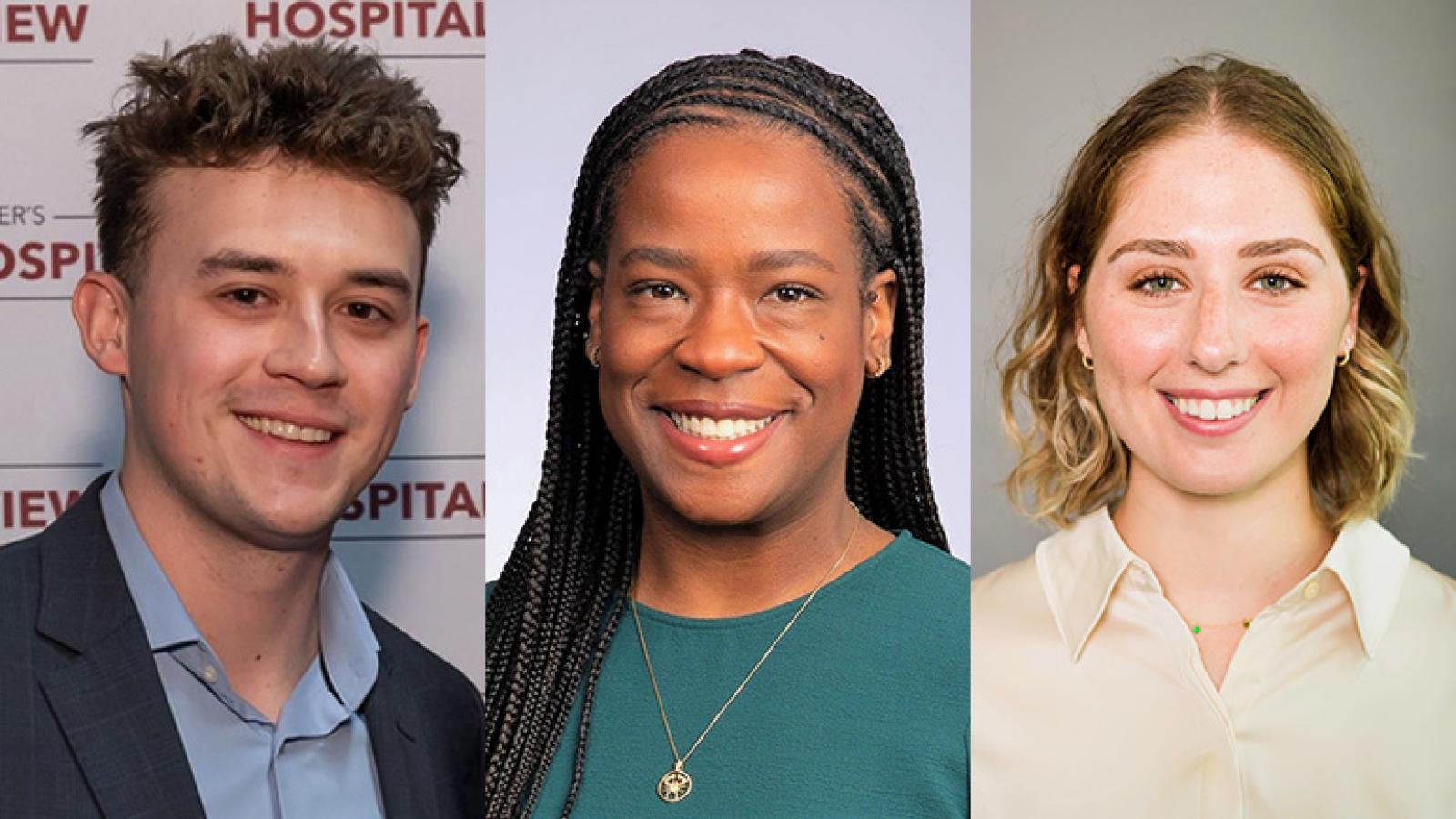 Three photos depict, left to right, Bart Stefaniuk, Ashley Roche and Hannah Allen.