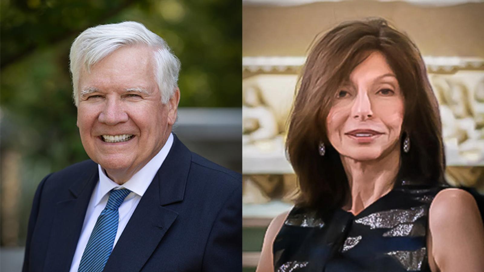 Pictured are headshots of Bill Conway, founder and trustee of the Bedford Falls Foundation, and the late Joanne Barkett Conway, who provided the original vision for the Bedford Falls Foundation.