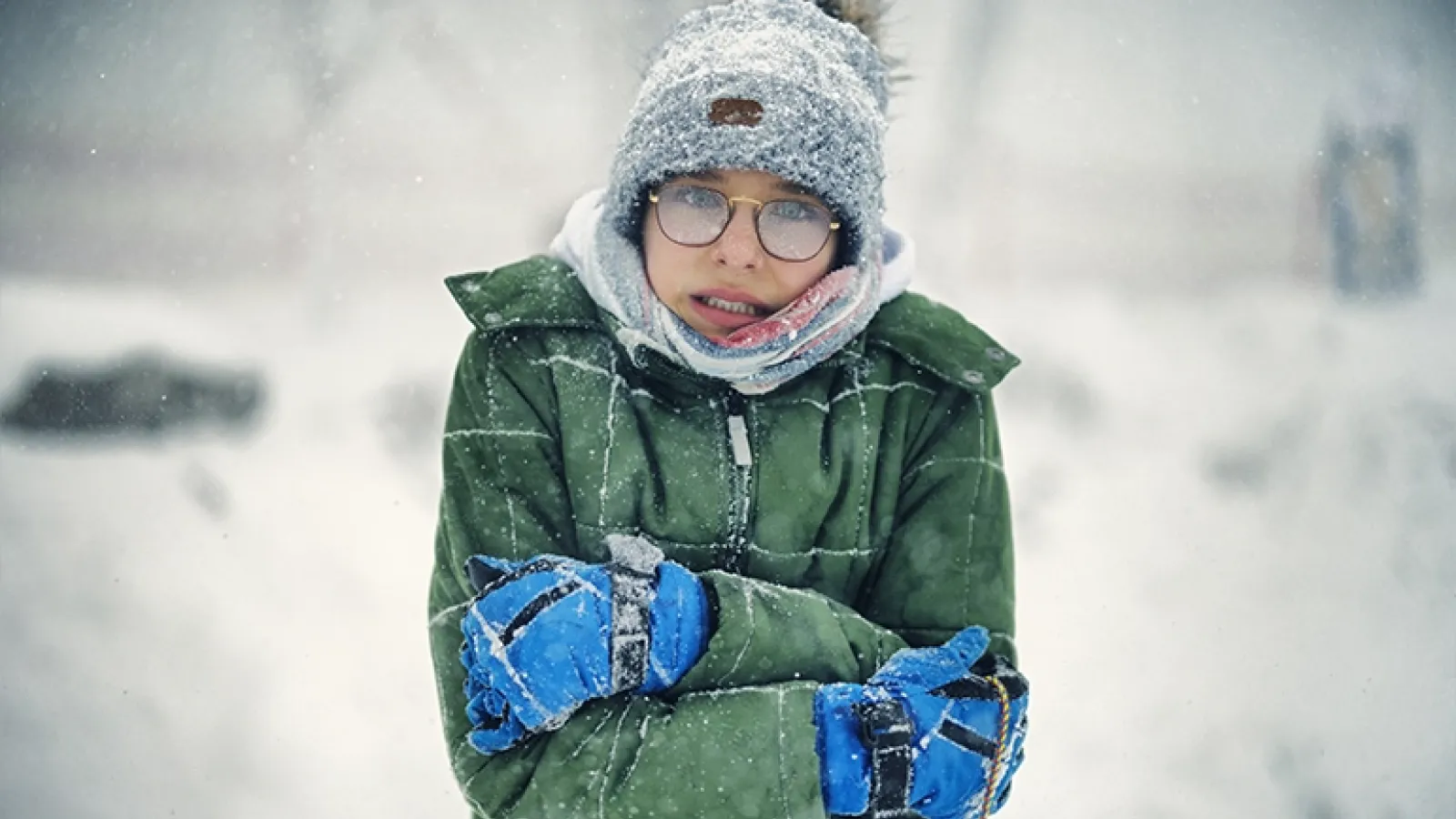 Boy in freezing weather