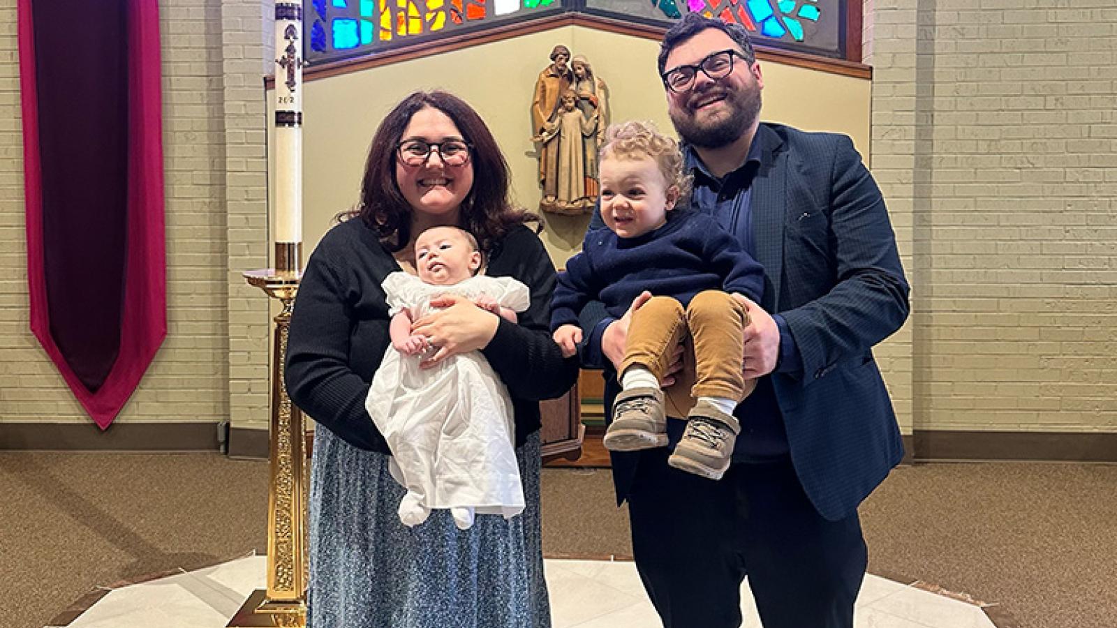 Hannah Culver standing next to her husband, Matt, with their two children Kiera and Killian.