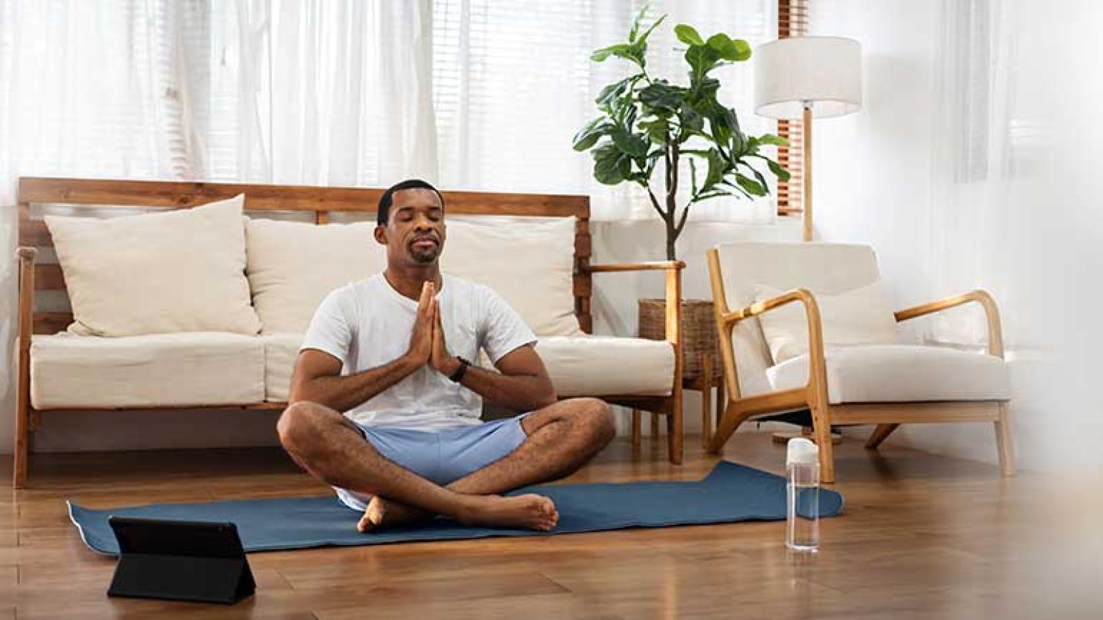 Man exercising at home