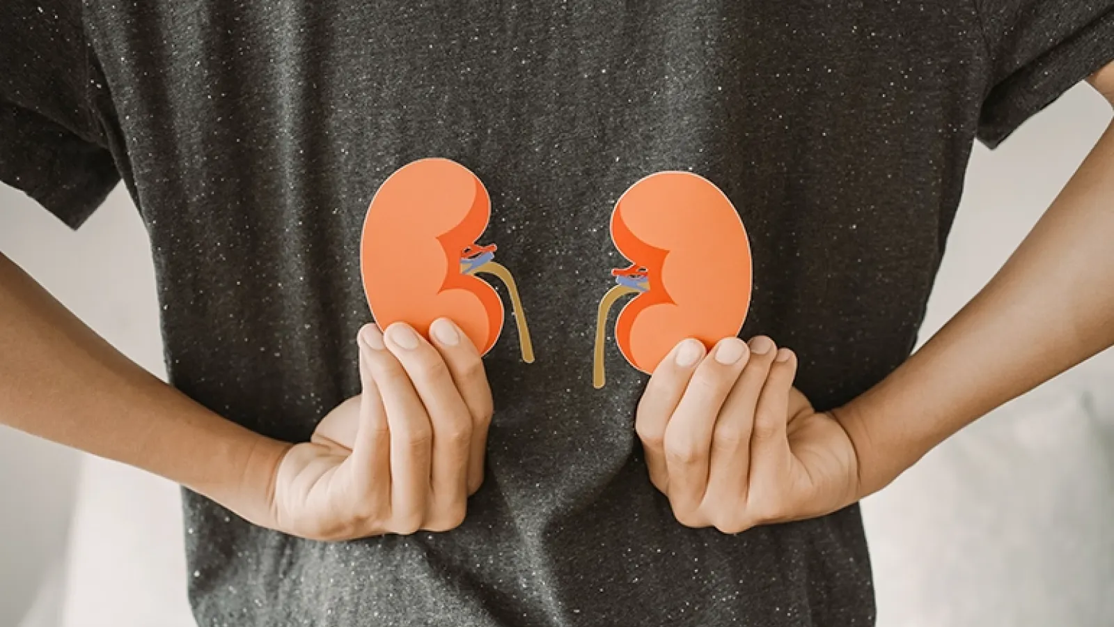Man holding kidney cutouts on back