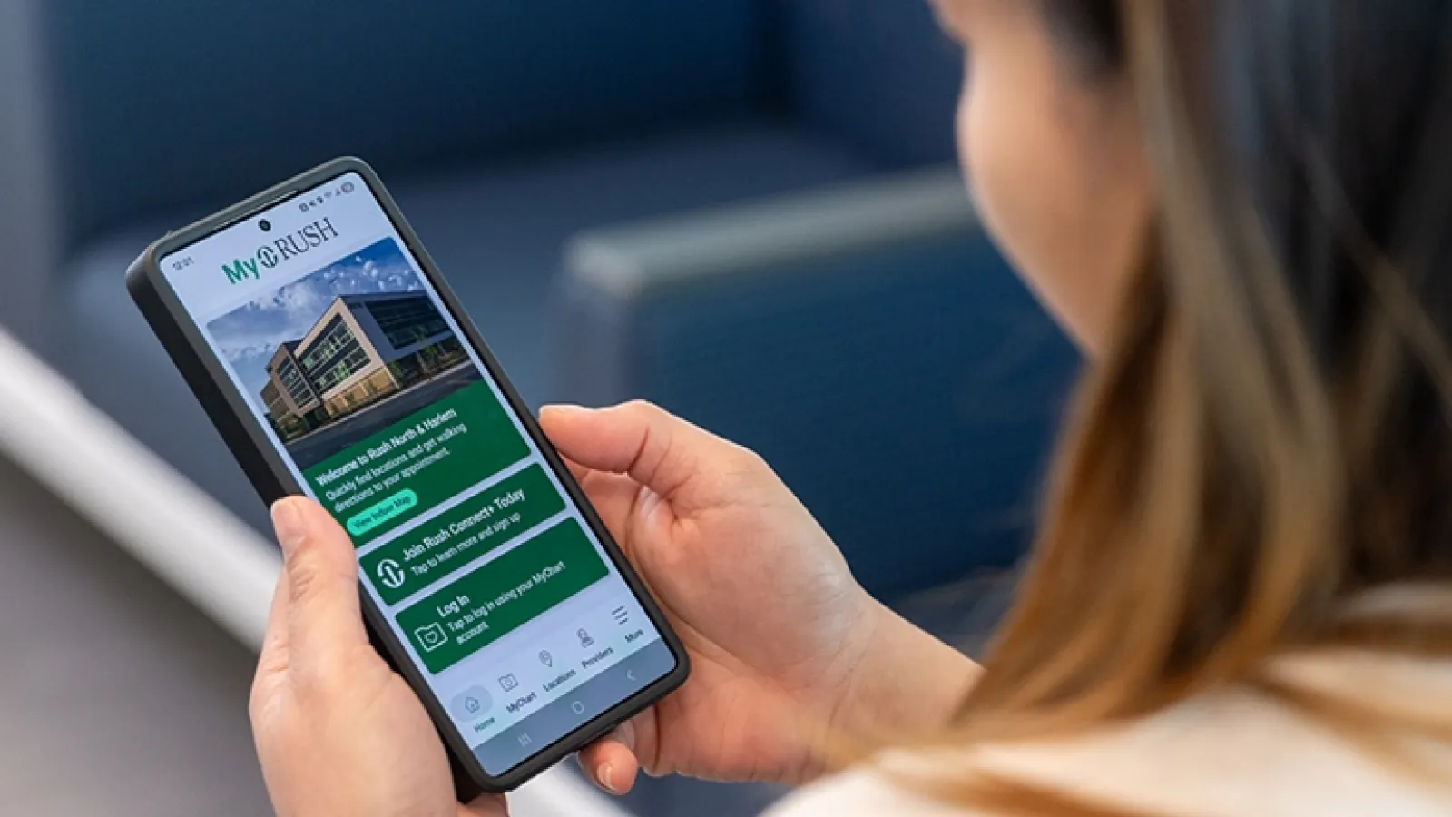 Woman using My Rush app
