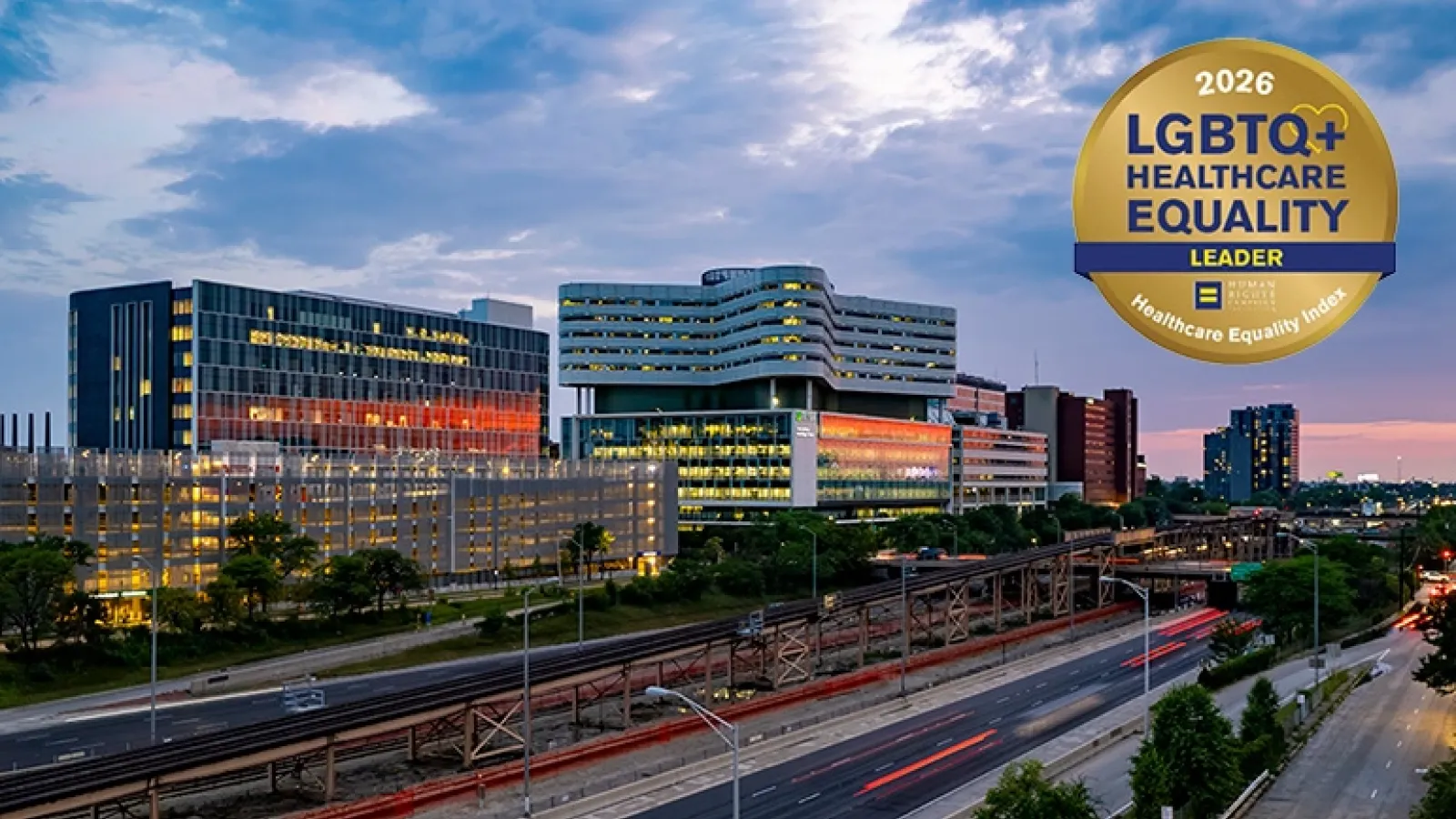 Rush Tower and Rubschlager Building with HEI logo superimposed on top right