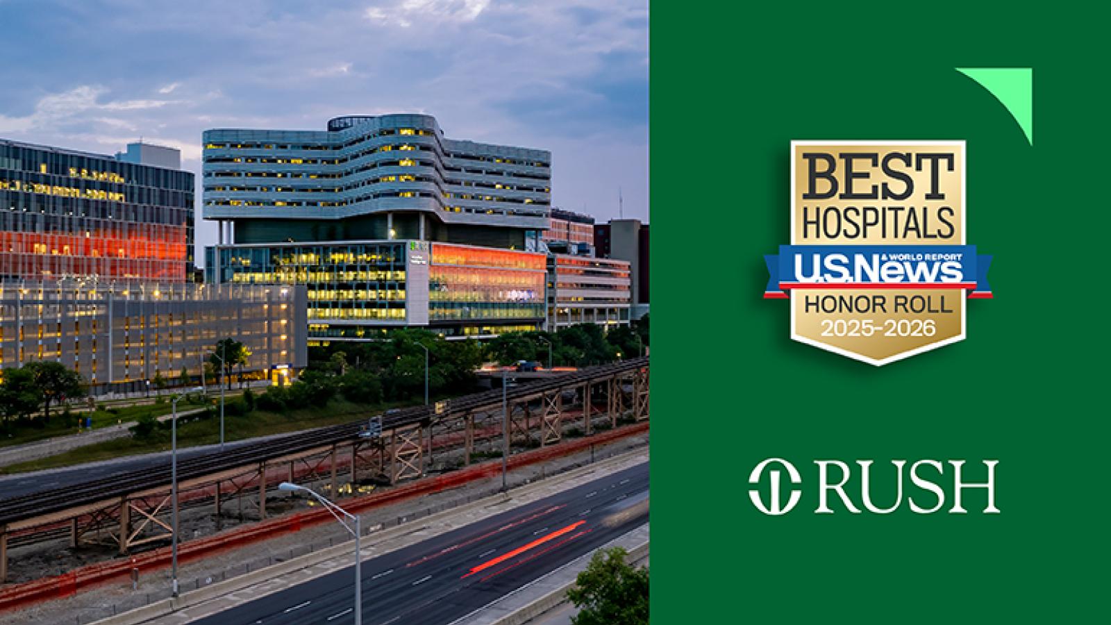 Rush campus with U.S. News Honor Roll badge