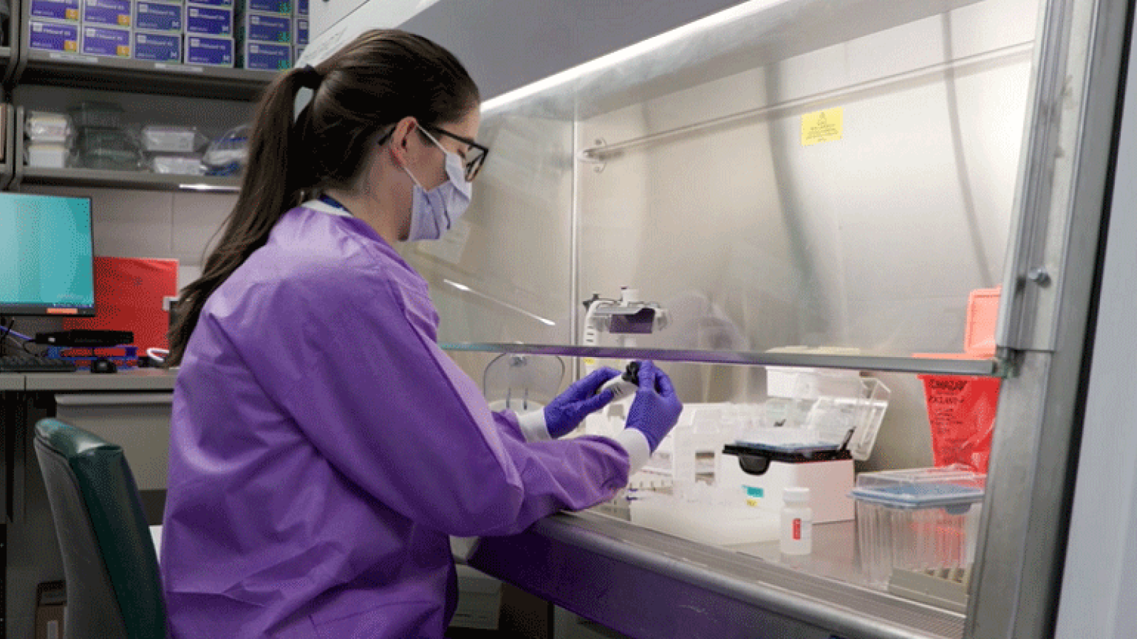 A scientist prepares samples for genomic sequencing