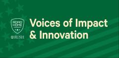 Voices of Impact and Innovation written over a green backdrop with shading indicating an American flag; Road Home Program logo included