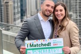 Michael Salzano shows off his MS4MS sign.