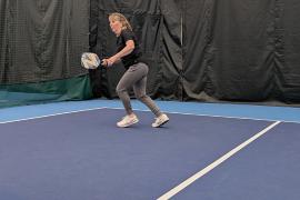 Terri Keckler playing pickleball