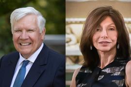 Pictured are headshots of Bill Conway, founder and trustee of the Bedford Falls Foundation, and the late Joanne Barkett Conway, who provided the original vision for the Bedford Falls Foundation.