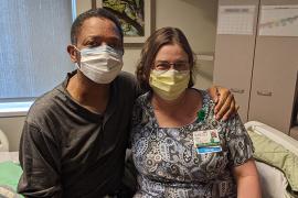 Victor Harris with occupational therapist Janet Adcox, OTR/L