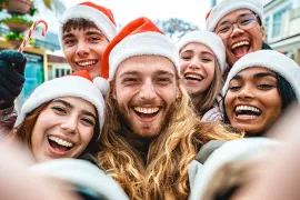 Young people taking a holiday selfie