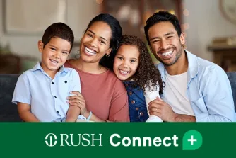 Family of four people smiling