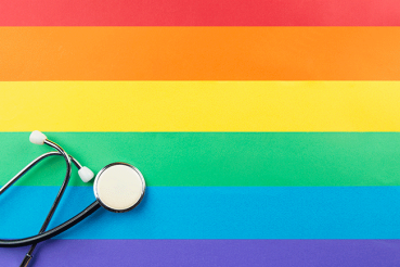 Rainbow flag and stethoscope