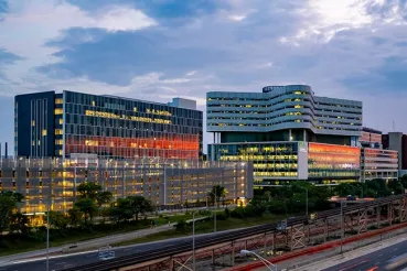 Rush University Medical Center campus at dusk