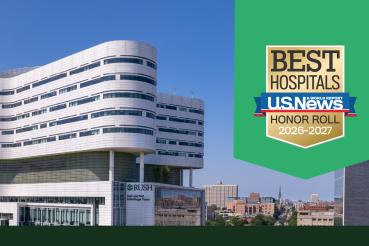 Rush Tower and US News Honor Roll Best Hospitals logo