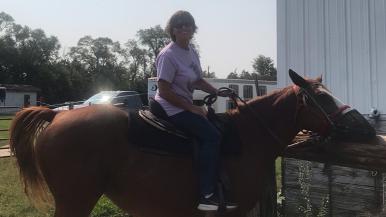 Debra Metcalf, shoulder replacement patient, horseback riding