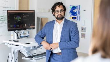 Arka Mallela, MD, MS, assistant professor, Department of Neurological Surgery, explains brain mapping