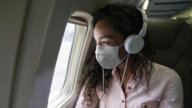 Air traveler wearing mask