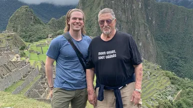 Antti Talvitie with son at Machu Picchu