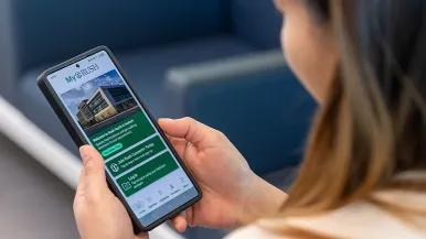 Woman using My Rush app