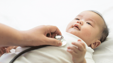 Provider exams newborn with stethoscope