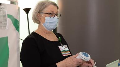 Retired nurse Paula Dillon at the vaccine clinic