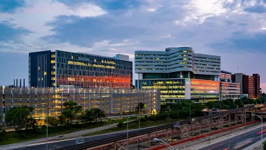 Rush University Medical Center campus at dusk