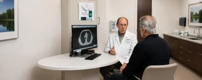 Dr. Samuel Fox, a pulmonologist at Rush, speaks to a patient