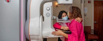 Patient receiving a mammogram